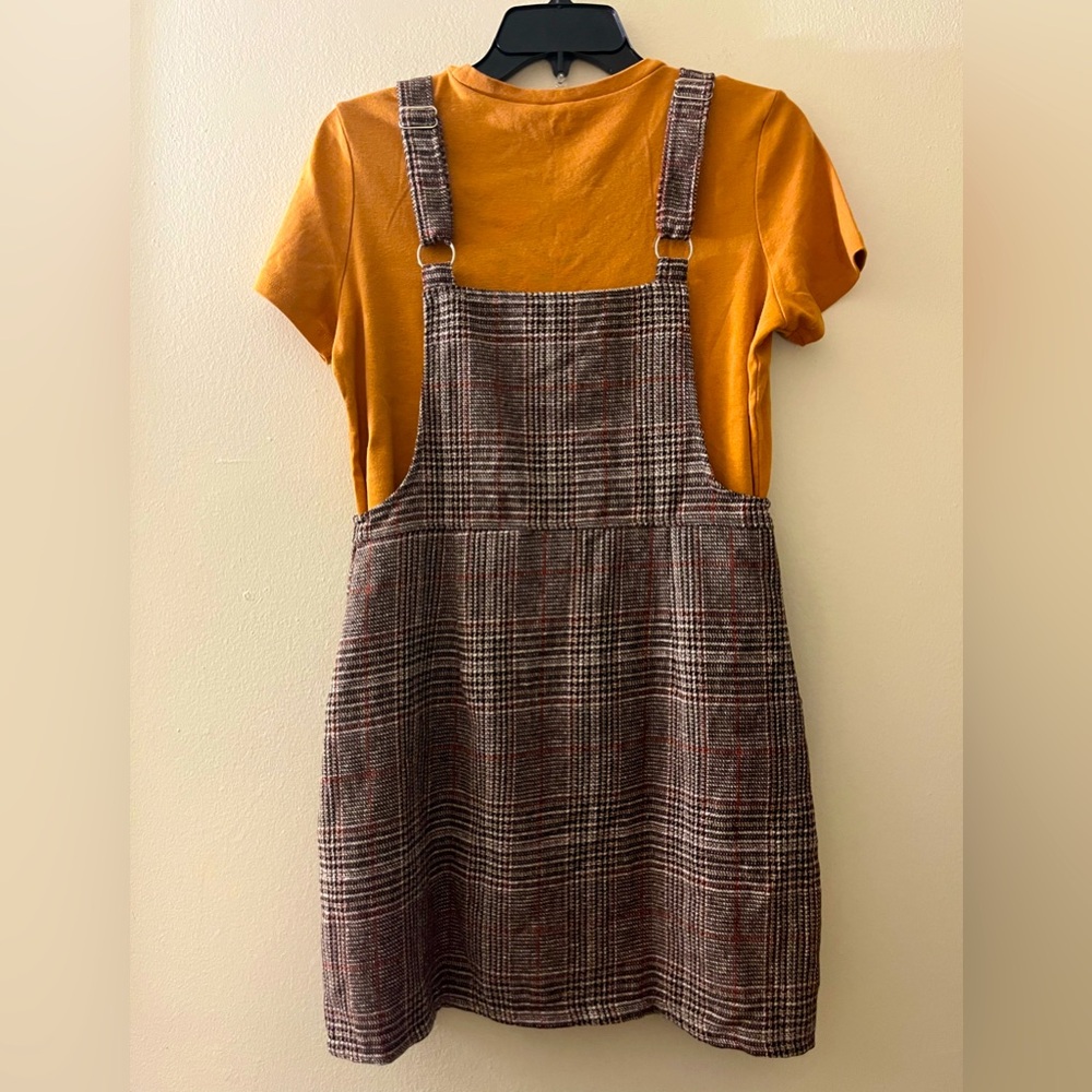 Bundle of Brown Plaid Jumper Dress and Mustard Tee - Picture 6 of 11